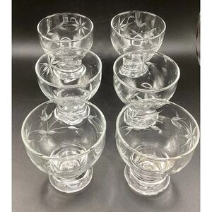 Vintage Set Of 6 Daisy Etched Cordial/ Brandy/Glasses Drinkware‎ Glassware